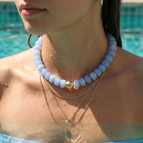 Badu Colorful Chunky Beaded Choker Necklace, Acrylic Colorful Bead Statement Necklaces, Adjustable Summer Beach Jewelry Gift for Women - color: Blue