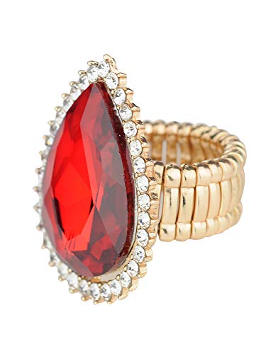 NYFASHION101 Radiant Teardrop Stone Adjustable Cocktail Statement Ring - color: Clear Encircled Teardrop, Red