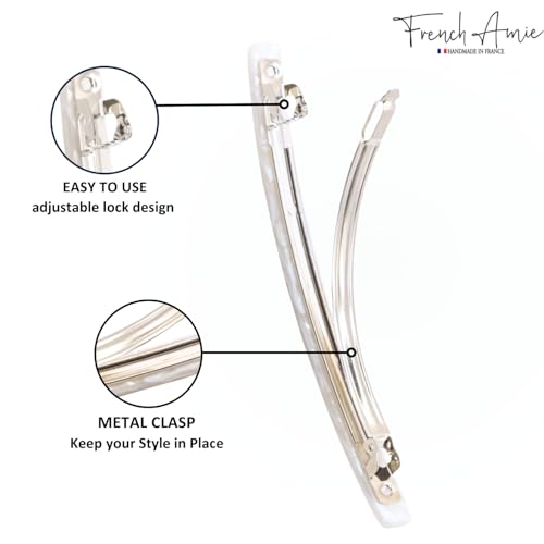 French Amie Long and Thin Frost White Large 4 Inch Hair Clip Barrette | Handmade Automatic Clasp For Women Girls Teens Adults Everyday Style - color: Frost White