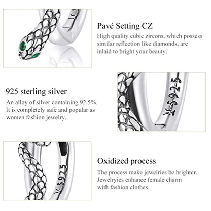 925 Sterling Silver Earrings Hypoallergenic Huggie Earring for Women - color: Silver Snake