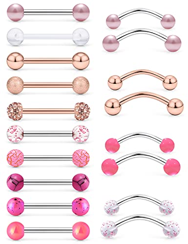 14G Tongue Rings Snake Frog Eyes Piercing Jewelry for Women Men Surgical Steel Plastic Tongue Rings - color: Rose Gold