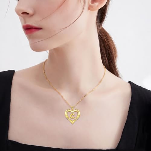 Midari 18K Gold Initial Letter Necklace for Women 18K Gold Initial Heart Capital Monogram Necklace for Mom Wife Alphabets from A-Z - color: C