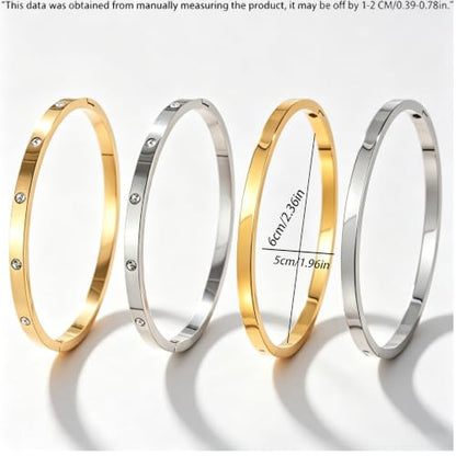 Minimalist Two-Tone Stackable Bangle Set for Women – Stainless Steel Bracelets with Crystal Accents