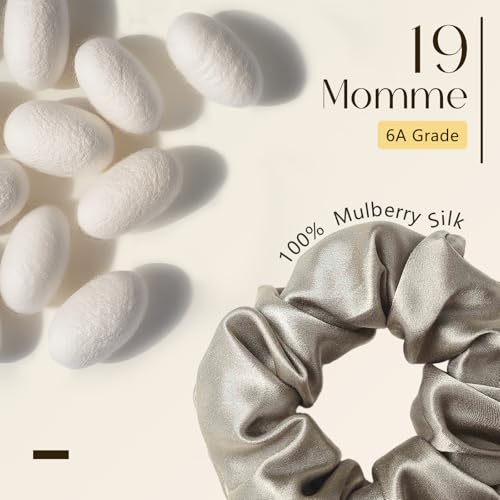 ZIMASILK 100% Pure Mulberry Silk Hair Scrunchies for Women | No Damage - Gentle Elastic Hair Ties for Ponytail Holder - Hair Accessories (3 Pack, Taupe) - color: Taupe (3pcs)