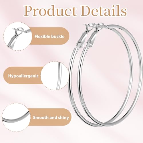 4 Pairs Stainless Steel Big Hoop Earrings for Women Gold Silver Rose Gold Black 2.3 Inch Large Circle Hoop Earrings