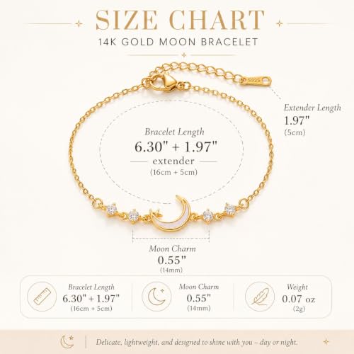 Moon Phase Bracelet Gold/Silver Opal Moon Charm Bracelet Adjustable Opal Style Crescent Charm Chain Bracelets with White Bead Accents Celestial Jewelry Outfit Accessories Gift for Women - color: B1: Gold