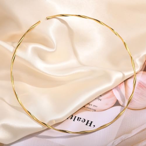 JAJAFOOK Minimalist Round Gold-Tone Bar Necklace Simple Fashion High Neck Choker Female King Neckwire - color: Twisted Wire