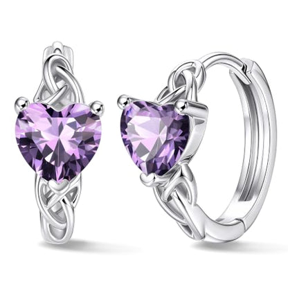 Bestyle 925 Sterling Silver Huggie Hoop Earrings Small Birthstone Hoop Earrings for Women Hypoallergenic Silver Huggie Earring,Great Birthday Earrings Gift for Daughter Wife Mom - color: 02-Purple Amethyst-Hoop