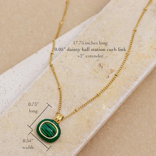 Jean Beau Gold Stone Pendant Necklaces for Women, Chunky Gemstone Dangle Necklace Wedding Prom Fashion Jewelry Gift - color: Malachite