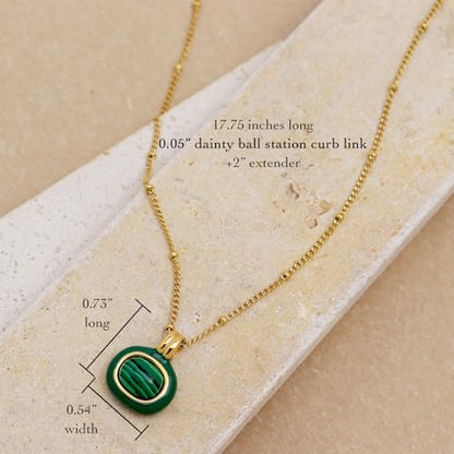 Jean Beau Gold Stone Pendant Necklaces for Women, Chunky Gemstone Dangle Necklace Wedding Prom Fashion Jewelry Gift - color: Malachite