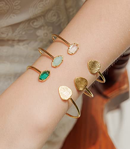 OZEL – Women’s Gold Cuff Bracelets – 18K Gold Plated Textured Bangles with Multi-Color Crystal & Rhinestone Accents – Layered Stacking Jewelry - color: Green