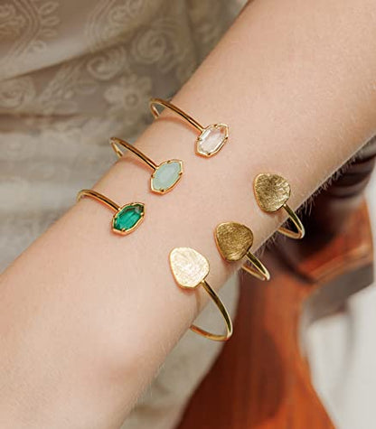 OZEL – Women’s Gold Cuff Bracelets – 18K Gold Plated Textured Bangles with Multi-Color Crystal & Rhinestone Accents – Layered Stacking Jewelry - color: Green