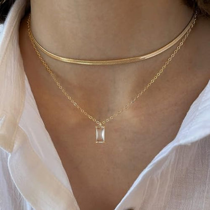 NECOCY Layered Gold Necklaces for Women Dainty Chokers Necklace Silmple Stackable Cubic Zirconia Necklace Non Tarnish Vacation Jewelry Trendy Gifts for Women - style: five cz drop necklace