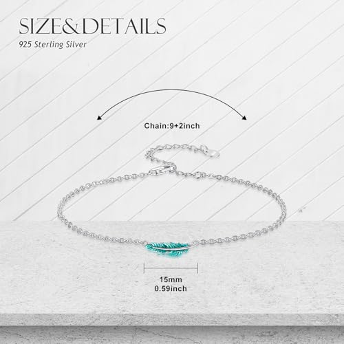 925 Sterling Silver Anklet Foot Bracelet with Crystal from Austria, Anklet Jewelry Gifts for Women 11 Inch Adjustable - style: Feather