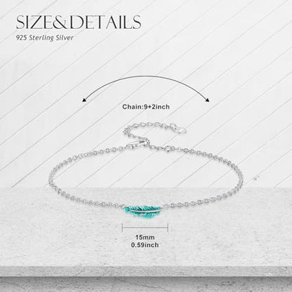 925 Sterling Silver Anklet Foot Bracelet with Crystal from Austria, Anklet Jewelry Gifts for Women 11 Inch Adjustable - style: Feather