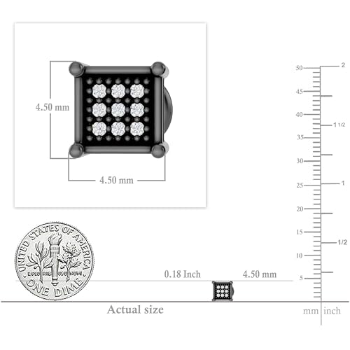 Dazzlingrock Natural Round White Diamond Square Shaped Unisex Stud Earrings | 0.06 Ctw | 925 Sterling Silver - color: Black Plated 925 Sterling Silver, size: Screw Back