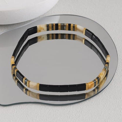 Candy Colorful Tila Flat Beads Bracelets for Women Trendy Unique Friendship Handmade Stackable Christmas Jewelry Gifts - color: black