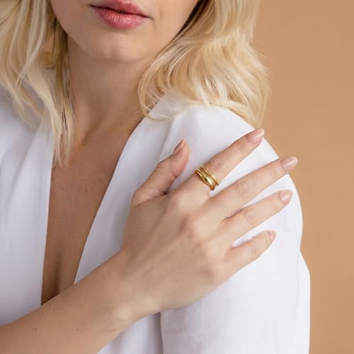 Gold Rings for Women Men Non Tarnish, Waterproof Chunky 14K Gold Plated Dainty Stackable Rings Trendy Statement Pinky Thumb Rings Engagement Eternity Wedding Band Ring Stacking Gold Jewelry Size 3 4 5 6 7 8 9 10 11 - color: Gold, size: 6.5