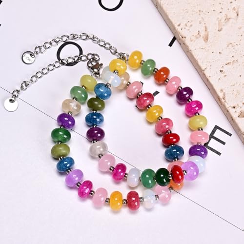 Natural Healing Gemstone Bracelet Handmade Yoga Stretch Elastic Bracelet Stress Relief Crystal Jewelry for Men and Women - color: All things cute (Good Attitude), size: 5x8