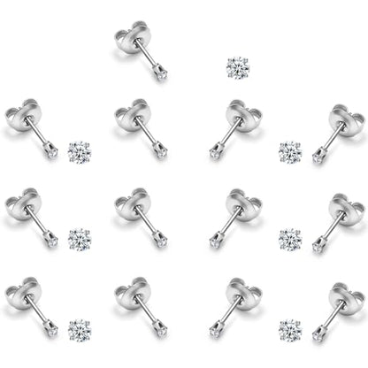 316L Stainless Steel Stud Set for Women Men, 20G Hypoallergenic Cartilage Jewelry with 2mm–8mm CZ Zirconia, Silver & Gold for Sensitive Ear Piercing - color: Silver