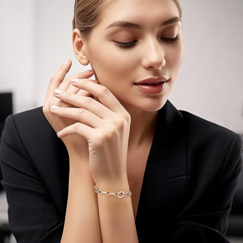 Emibele Heart Charm Bracelet for Women, Bible Verse Bracelet Stainless Steel 18K Gold Plated Bracelet Love Pendant Link Chain OT Clasp, Birthday Christmas Jewelry Gift for Mother Her - color: Silver Pendant