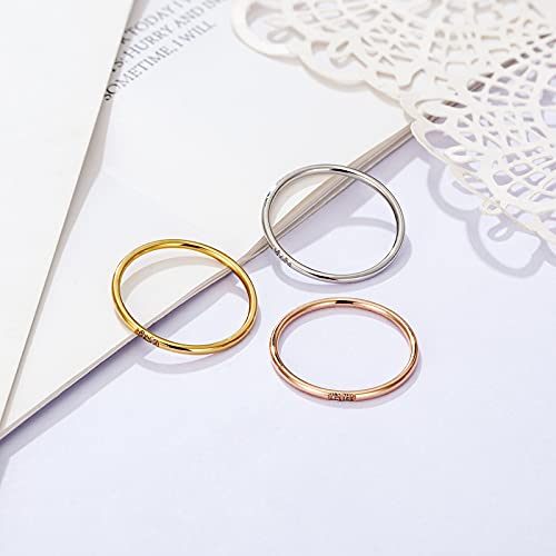 Women's Stainless Steel 1MM Thin Plain Midi Stacking Ring Band Comfort Fit, Size 3 to 10 - color: Dome - Rose G (with 2 cz)