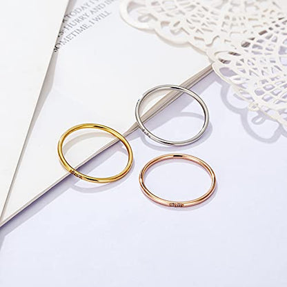 Women's Stainless Steel 1MM Thin Plain Midi Stacking Ring Band Comfort Fit, Size 3 to 10 - color: Dome - Rose G (with 2 cz)