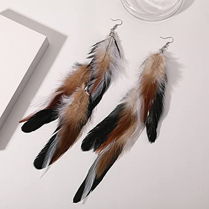 Bohemian Long Feather Earrings for Women Handmade Natural Dangle Tassel Jewelry - color: Style G