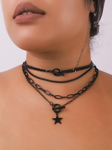 Sacina Goth Layered Star Choker Necklace, Gothic Punk Grunge Emo Necklace, Christmas Jewelry Gift for Women - color: Black