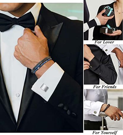 FIRAZIO 12 Pairs Cufflinks for Men Classic Tone Cuff Links Silver Black | Striped Disc Square Rectangle Cuff Links Shirt Suit Men’s Cufflinks For Wedding Groom Business Elegant Gift