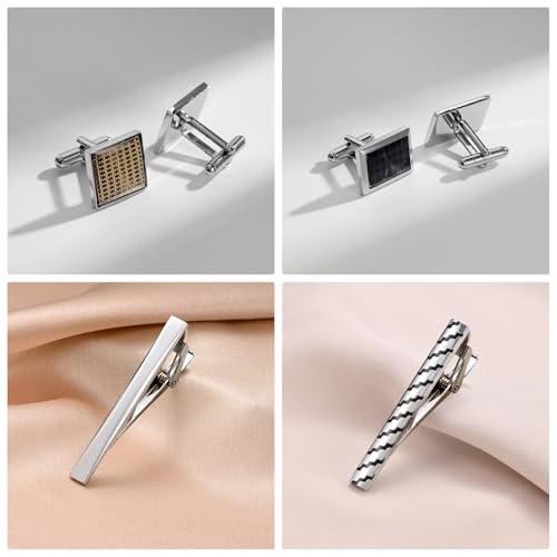 wynameleri Cufflink and Tie Clip Set for Men, 12 PCS Necktie Bars and Cuff Links Formal Business Dress Shirts Buttons Case Packed - color: B0408007
