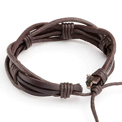 Leather Braided Bracelet Cuff Wrap Wristband for Men Women Adjustable - color: E:6pcs