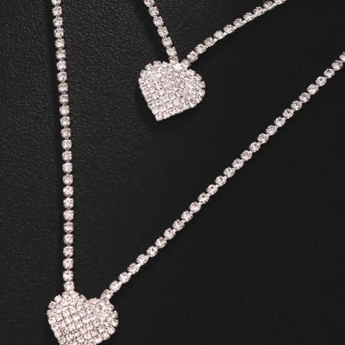 Rhinestone Heart Body Chain Sparkling CZ Paved Heart Choker Nipple Noose Body Chains Sexy Non Piercing Fake Nipple Rings Bra Chest Chains Summer Beach Bikini Nightclub Body Jewelry