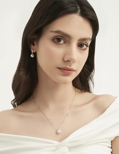 Mameloly Pearl Drop Earrings 925 Sterling Silver CZ 10MM Simulated Pearl Earrings for Women Dangle Trendy Jewelry for Women Hypoallergenic - color: Brass Silver CZ