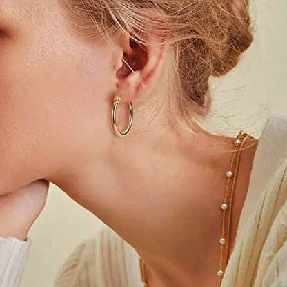 Jstyle Stainless Steel Hoop Earrings for Women Hypoallergenic Hoops Stack | Earrings for Sensitive Ears, Secure Click Clasps, Silver/Gold/Rose Gold, 10mm 15mm 20mm Small Medium Large Loop Earrings Set - size: 15mm