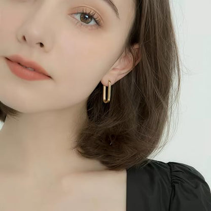 Silver/14K Gold-Plated Women's Hoop Earrings – Hypoallergenic Rectangle Geometric Mini Hoops, Minimalist Everyday Gift - color: Gold