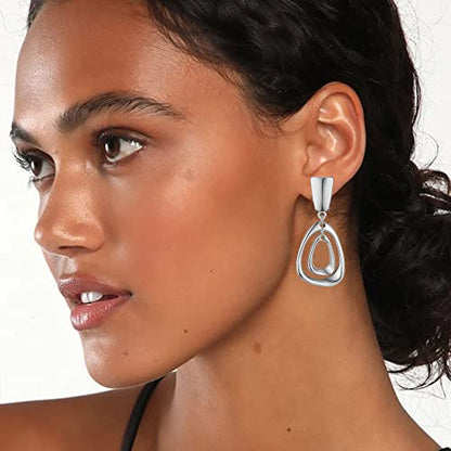 Matte Gold Silver Large Clip On Earrings for Women Statement Earrings - color: Clip b