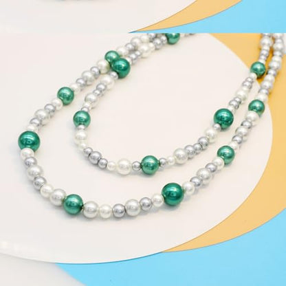 AAA+ Simulated Pearl Strand Necklace Colorful 10mm Pearls Choker Necklaces for Women 1920s Long Costume Jewelry Gift - color: emerald 2 layers
