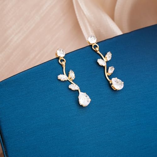 Elegant Bridal Jewelry Sets for Wedding Bride Leaf Shape Cubic Zirconia Necklace Earrings Bracelet Set Prom Costume Accessories - color: 3Pcs-Gold-Cubic Zriconia