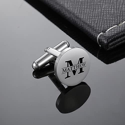 Custom Cufflinks for Men - Personalized Gold Mens Cufflinks with Engraving Name & Initial Stainless Steel Cuff Links for Wedding Groom Businessman - color: Style 3