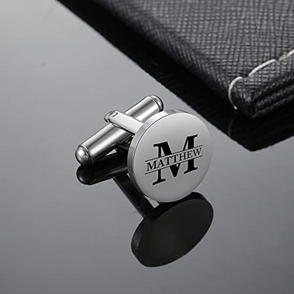Custom Cufflinks for Men - Personalized Gold Mens Cufflinks with Engraving Name & Initial Stainless Steel Cuff Links for Wedding Groom Businessman - color: Style 3