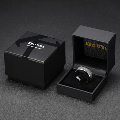 King Will Classic Mens 、Tungsten Carbide Rings Brick Pattern Groove Center | Silver/Black/Gold/Rose Gold, 8mm, Grooved, Comfort Fit, Brick pattern, Everyday Wear - color: G-Gun grey & Gunmetal