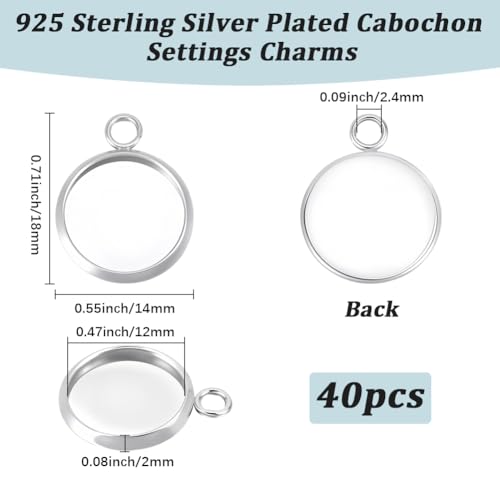 Beebeecraft 40Pcs Blank Bezel Pendant Trays Base, 12mm Sterling Silver Plated 304 Stainless Steel Round Blank Bezel Pendant Cabochon Settings Cups Charms for Jewelry Making DIY Findings - color: Silver, size: 12mm 40pcs