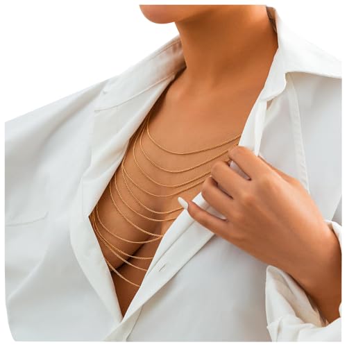 Multi-Layered Shoulder Body Chain Jewelry,Summer Tassel Bra Body Chain Bikini Back Chain Necklace Sexy Festival Rave Shoulder Chain Bridal Wedding Backdrop Jewelry for Women