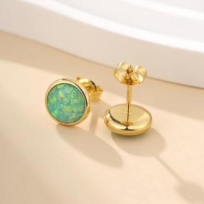 Jiamiaoi 18K White Gold Plated Opal Earrings s925 Sterling Silver Opal Stud Earrings Hypoallergenic Earring Studs For Women Men, 6mm-8mm Options - color: g-green yellow, size: 7mm