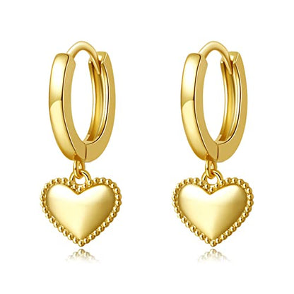 DAILY VIBES Cute Gold Mini Dangle Huggie Hoop Earrings for Women Trendy | 14K Gold Plated, Dainty Cubic Zirconia, Small Hoop Earrings with Charm Drop, Jewelry Gift for Women Ladies - color: Mini Heart B