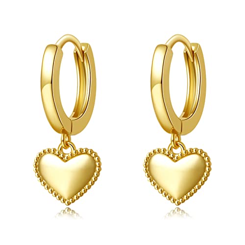 DAILY VIBES Cute Gold Mini Dangle Huggie Hoop Earrings for Women Trendy | 14K Gold Plated, Dainty Cubic Zirconia, Small Hoop Earrings with Charm Drop, Jewelry Gift for Women Ladies - color: Mini Heart B