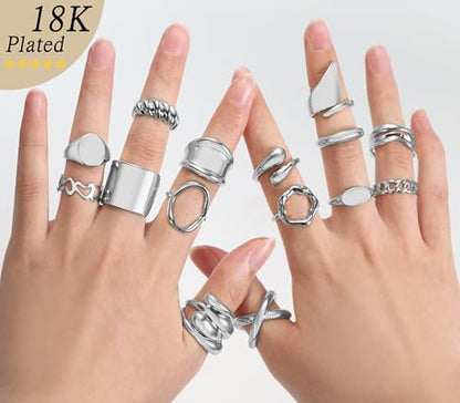 15-25 Pcs Chunky Gold Rings Set for Women, Stackable Finger Midi Rings, Dainty Gold Stacking Statement Womens ring pack - color: Silver-15Pcs