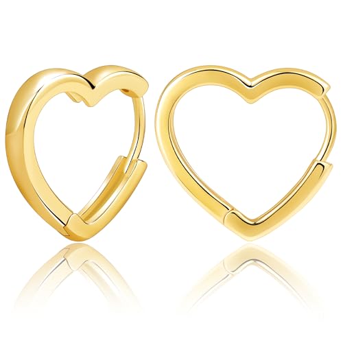 Me&Hz Gold Huggie Earrings Small Huggie Hoop Earrings for Women 14K Gold Plated Hypoallergenic Cubic Zirconia Huggies Mini Silver Hoop Earring for Women - color: Heart, Gold