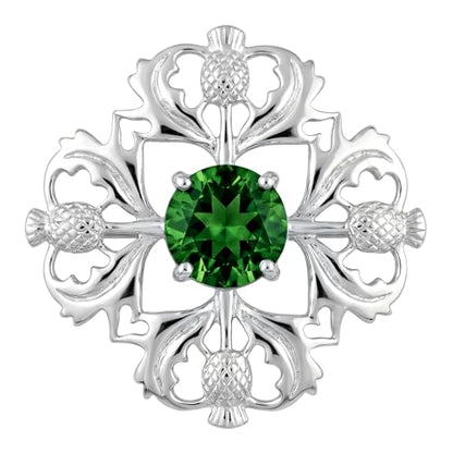 Alexander Castle 925 Sterling Silver Scottish Thistle Brooch Pin with Emerald CZ Stone & Jewelry Gift Box - Scottish Gift for Women
